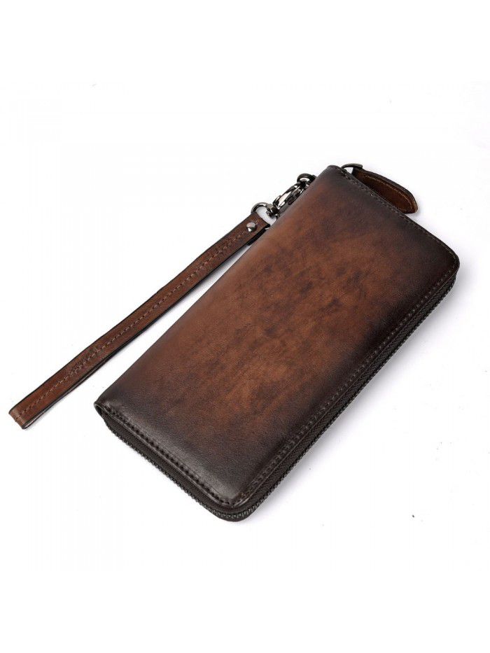 Tree cream leather business retro men's wallet European and American leather hand painted multi card pocket casual leather wallet