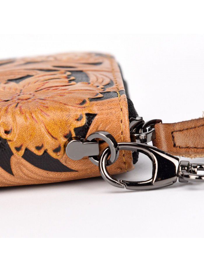 Men's Retro wallet head leather carving leisure zipper bag hand painted European and American men's bag