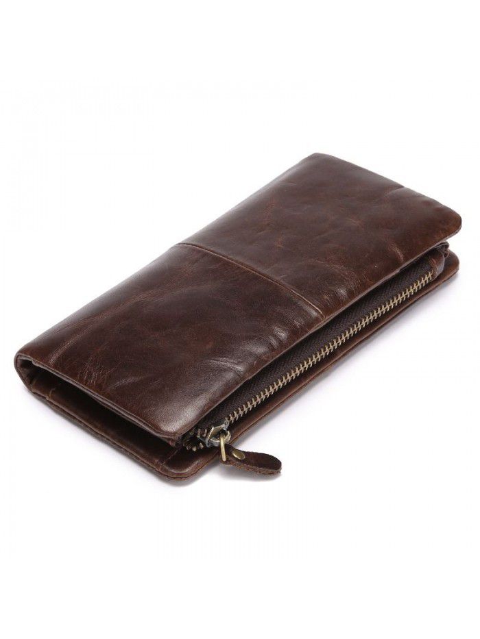 Source of foreign trade new head leather oil wax leather multi card long wallet business men's large capacity Wallet