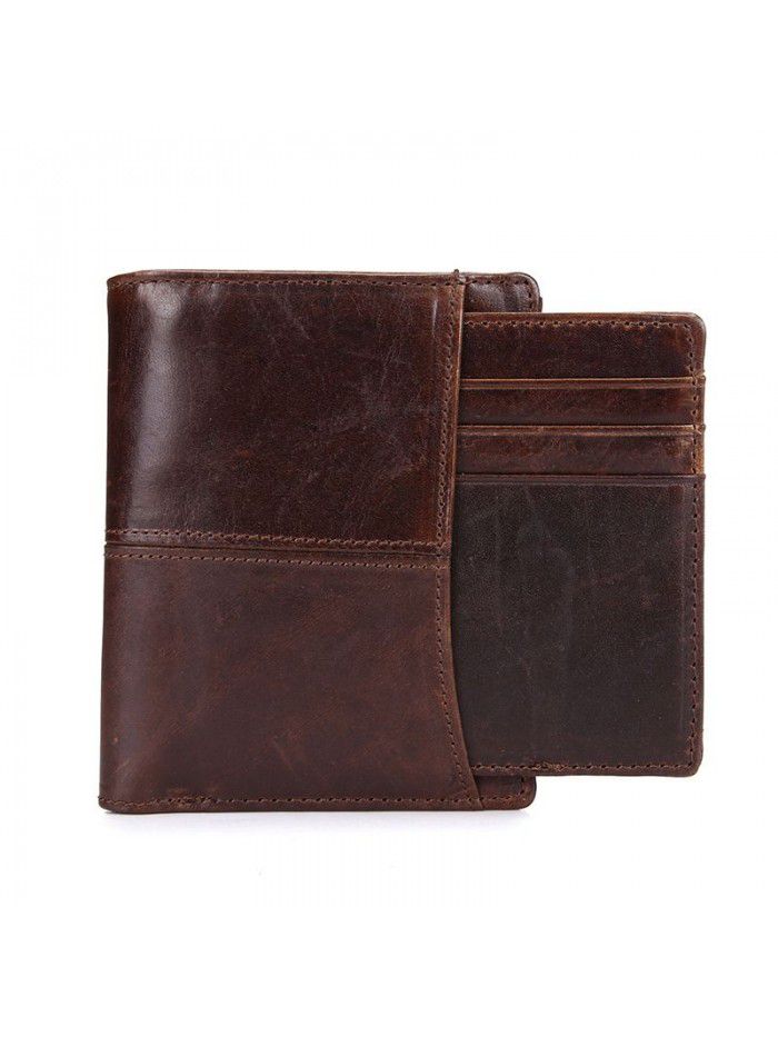 Foreign trade source men's Leather Wallet retro short wallet oil wax cow leather wallet leather men's purse