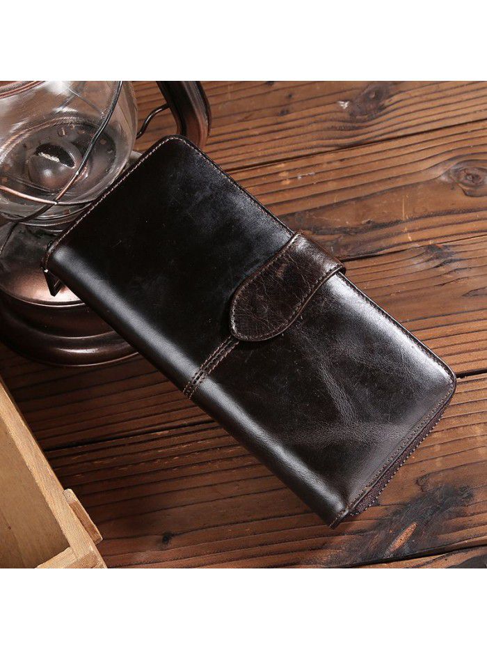 Foreign trade source oil wax cow leather men's wallet retro casual leather long wallet / wallet multi card