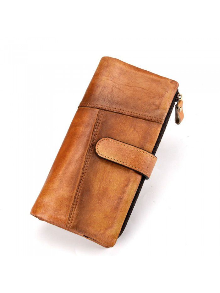 New Retro Leather leather leather fashion splicing Long Wallet leisure multi Card Leather Men's RIFD Wallet