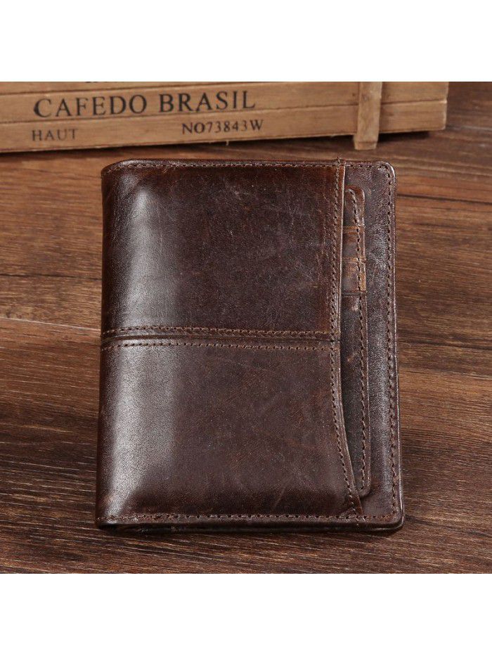 Foreign trade source men's Leather Wallet retro short wallet oil wax cow leather wallet leather men's purse