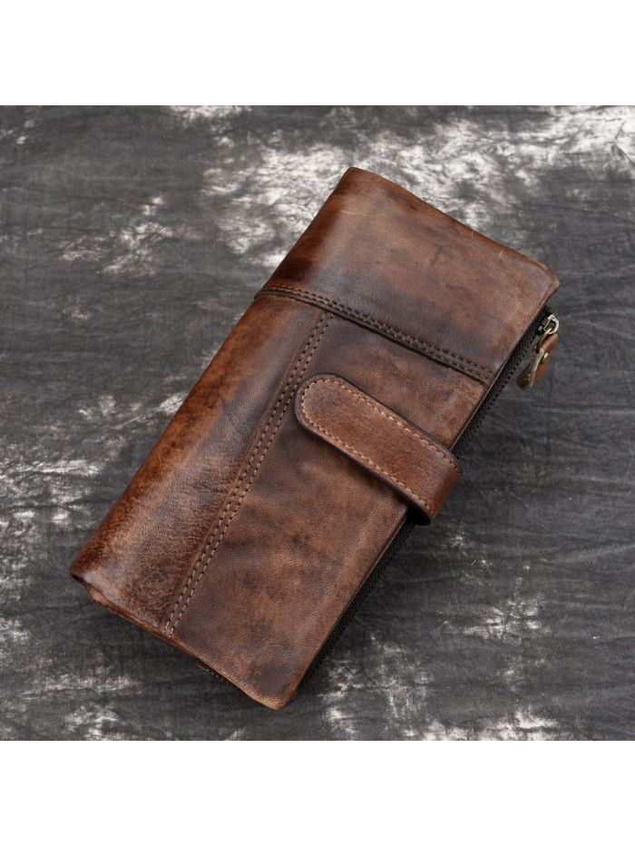 New Retro Leather leather leather fashion splicing Long Wallet leisure multi Card Leather Men's RIFD Wallet