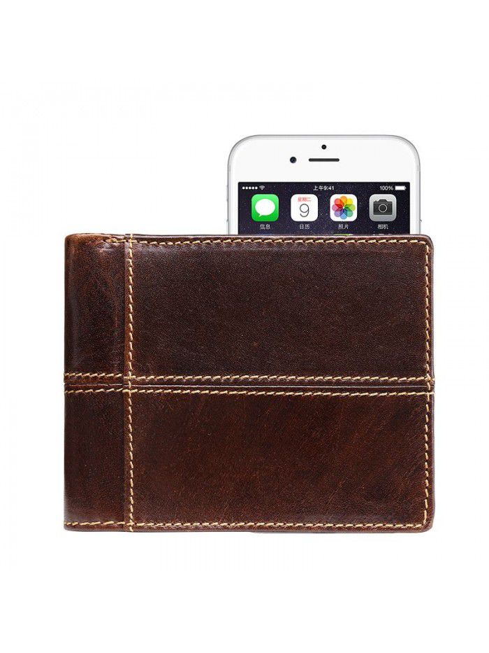 New leather wallet men's Leather Wallet casual short oil wax leather wallet men's multi card generation