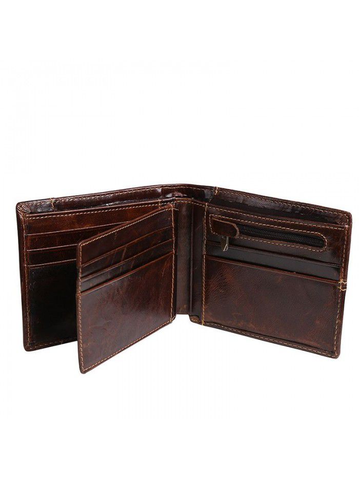 New leather wallet men's Leather Wallet casual short oil wax leather wallet men's multi card generation