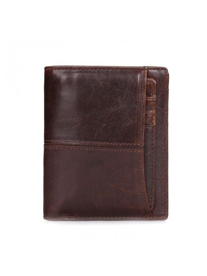 Foreign trade source men's Leather Wallet retro short wallet oil wax cow leather wallet leather men's purse