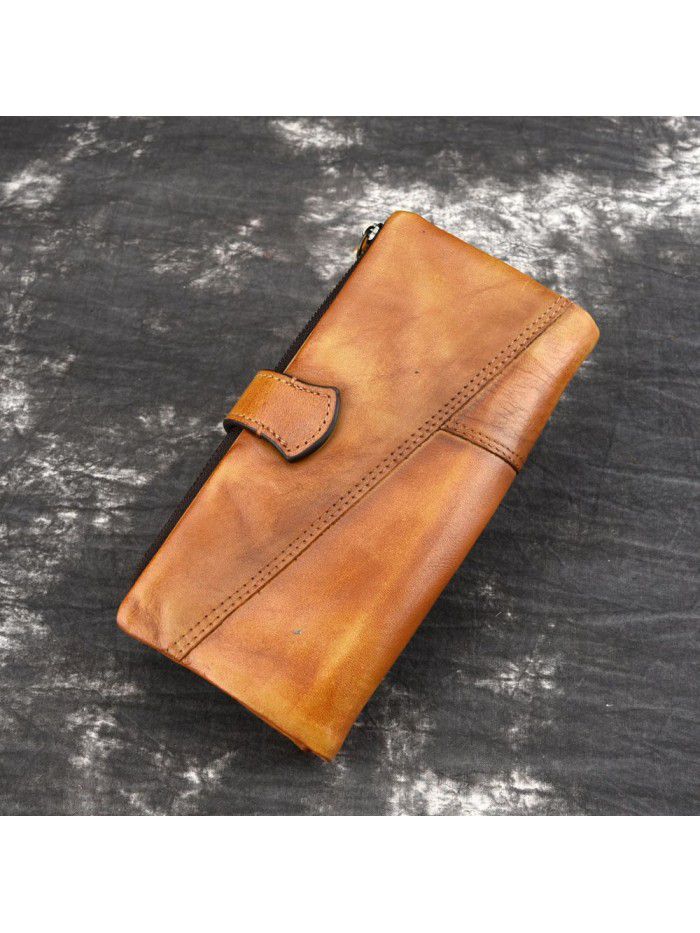 New Retro Leather leather leather fashion splicing Long Wallet leisure multi Card Leather Men's RIFD Wallet