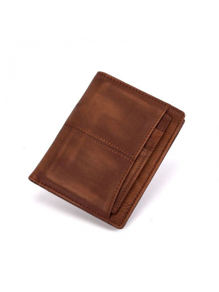 New vegetable tanned leather retro men's wallet anti theft brush anti RFID head leather wallet leather used Wallet