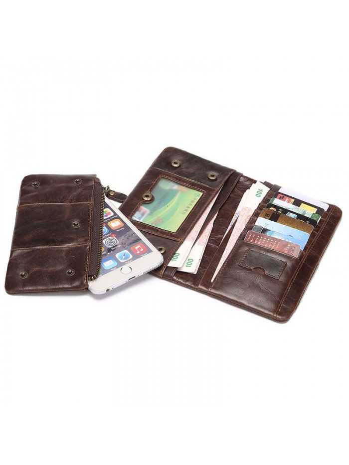 Source of foreign trade new head leather oil wax leather multi card long wallet business men's large capacity Wallet