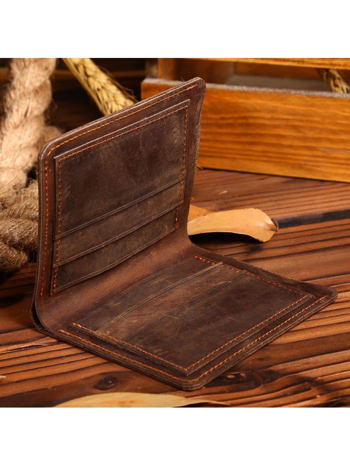 Manufacturer a retro crazy horse skin men's short wallet, leather wallet, leather leisure bag