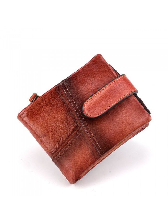 RFID antimagnetic Leather Men's wallet men's double fold Wallet casual style wallet cow leather double fold wipe color Wallet