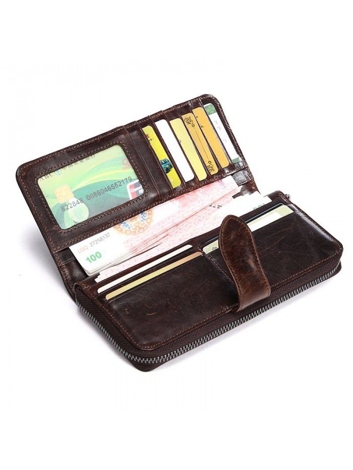 Foreign trade source oil wax cow leather men's wallet retro casual leather long wallet / wallet multi card