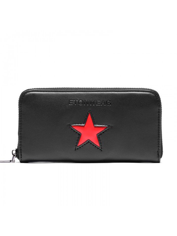 Leather Wallet Long Wallet large capacity multi Card Wallet mobile phone bag tide bag five pointed star pattern Wallet