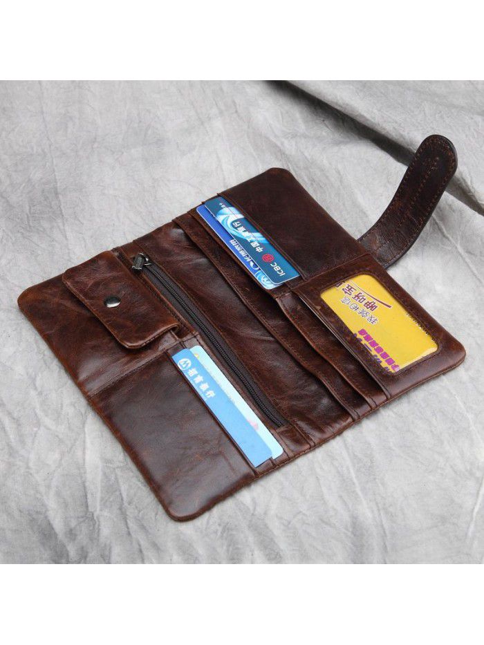 Wax leather men's leisure long head leather wallet Long Wallet high end foreign trade Wallet