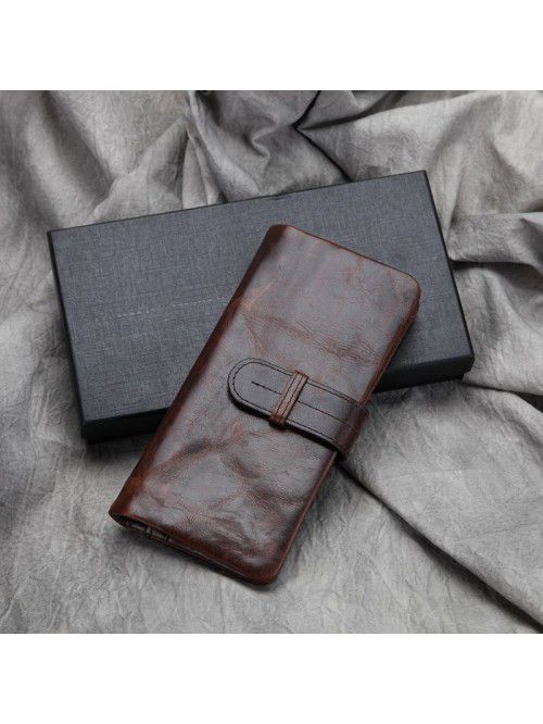 Wax leather men's leisure long head leather wallet...