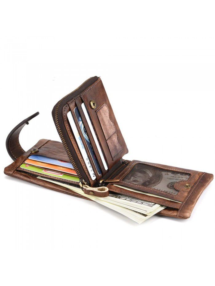 RFID antimagnetic Leather Men's wallet men's double fold Wallet casual style wallet cow leather double fold wipe color Wallet