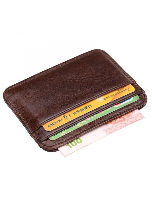 New men's leather wallet, oil wax leather, multi c...