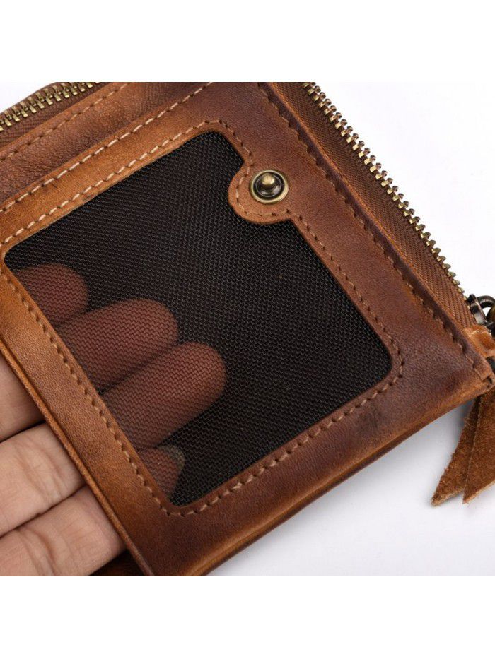 Leather retro double zipper men's purse leather retro head leather men's bag casual zero wallet wholesale