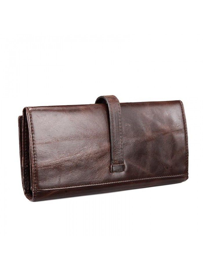 Wholesale oil wax men's Leather Wallet leisure retro Long Wallet multi Card Wallet