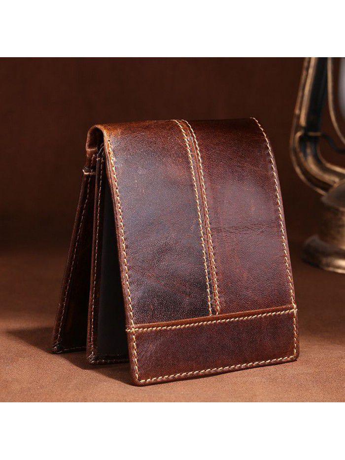 New leather wallet men's Leather Wallet casual short oil wax leather wallet men's multi card generation