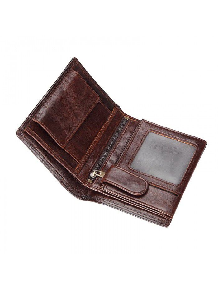 New leather short wallet European and American retro men's vertical oil wax leather top leather wallet foreign trade source