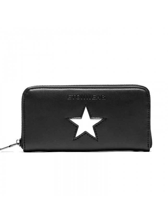 Leather Wallet Long Wallet large capacity multi Card Wallet mobile phone bag tide bag five pointed star pattern Wallet