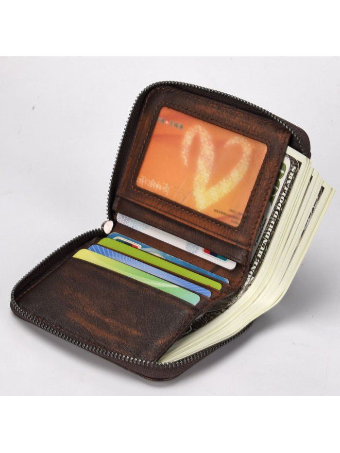 European and American wallet men's short head leather wallet men's Retro wallet vertical zipper leisure youth Wallet