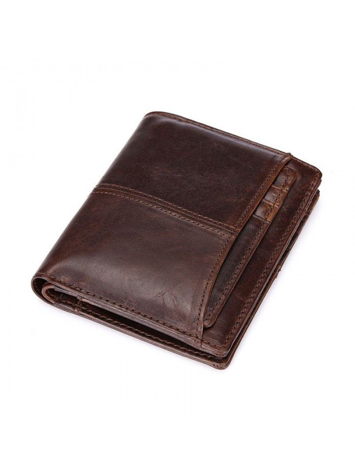 Foreign trade source men's Leather Wallet retro short wallet oil wax cow leather wallet leather men's purse