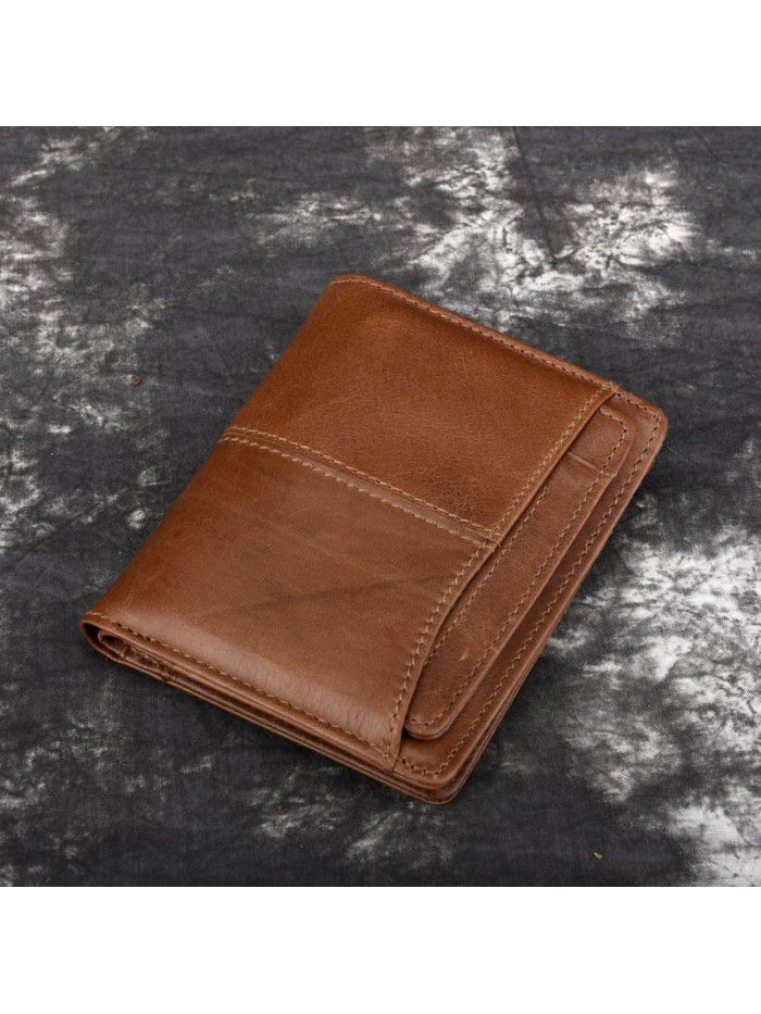 Cross border oil wax skin Retro Leather Men's wallet leisure multi card short wallet manufacturers wholesale