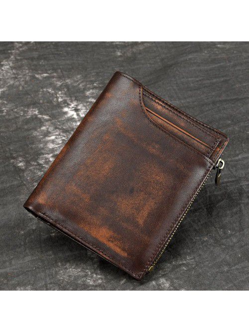 Vegetable tanned cow leather men's purse short han...