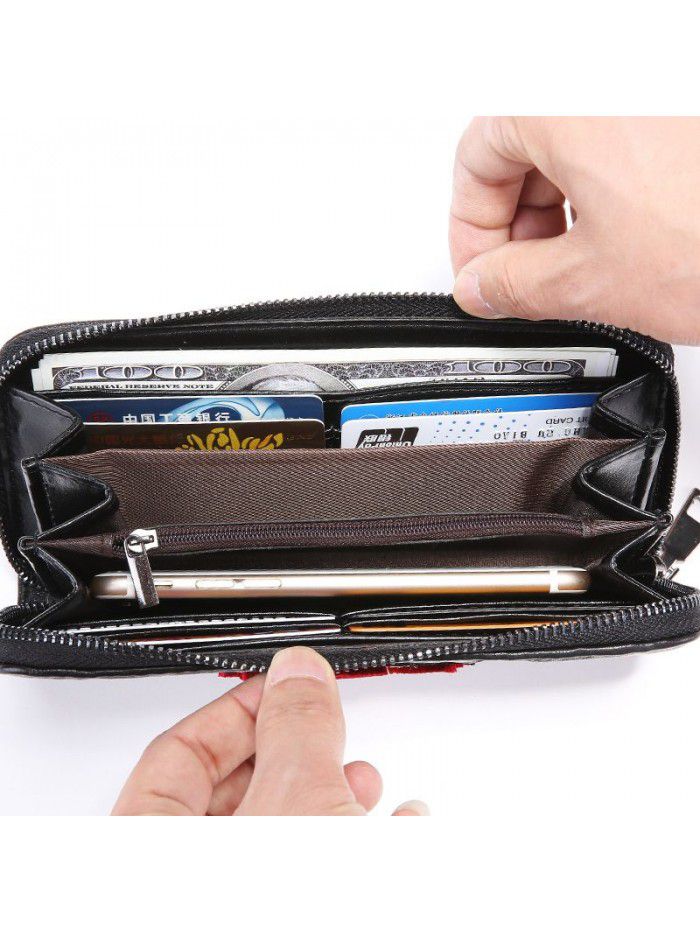 Head leather wallet fashionable men's middle and long wallet large capacity mobile phone bag multi card personalized new style