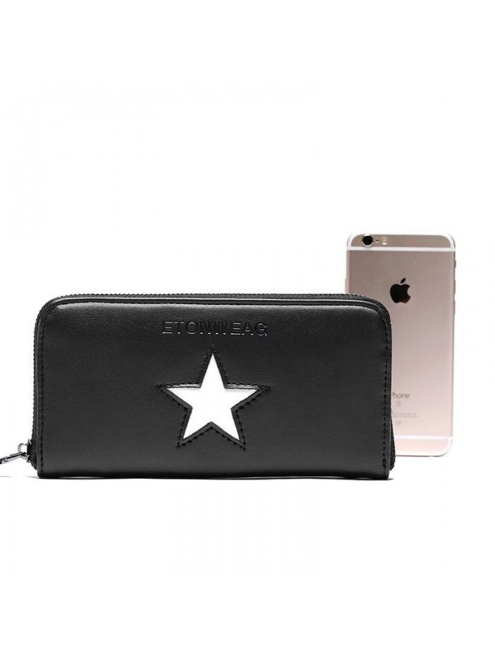 Leather Wallet Long Wallet large capacity multi Card Wallet mobile phone bag tide bag five pointed star pattern Wallet