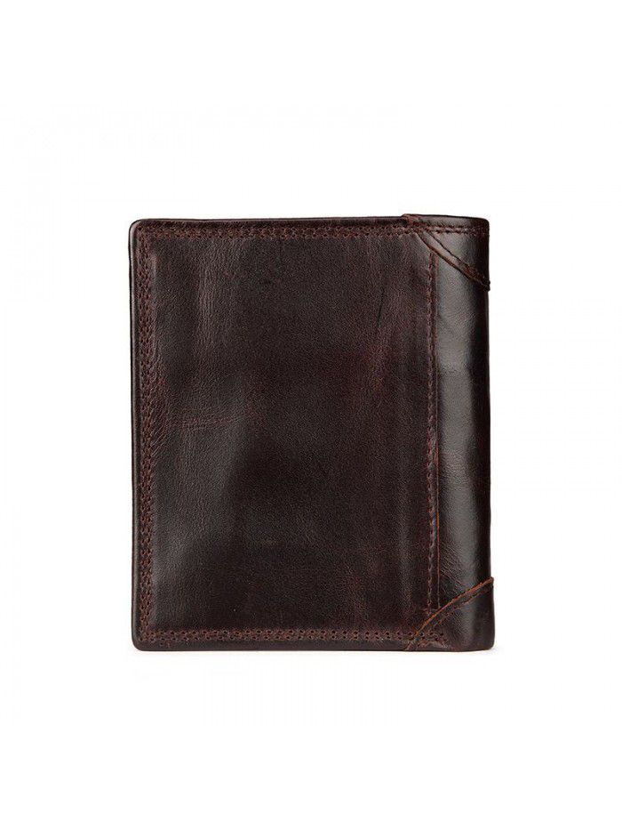 New leather short wallet European and American retro men's vertical oil wax leather top leather wallet foreign trade source