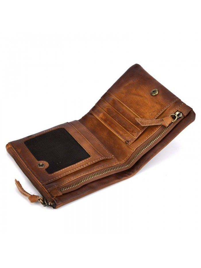 Leather retro double zipper men's purse leather retro head leather men's bag casual zero wallet wholesale