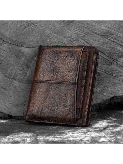 New vegetable tanned leather retro men's wallet an...