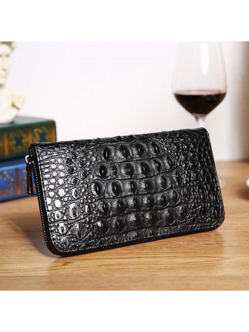 Wallet men's long zipper crocodile leather handbag...