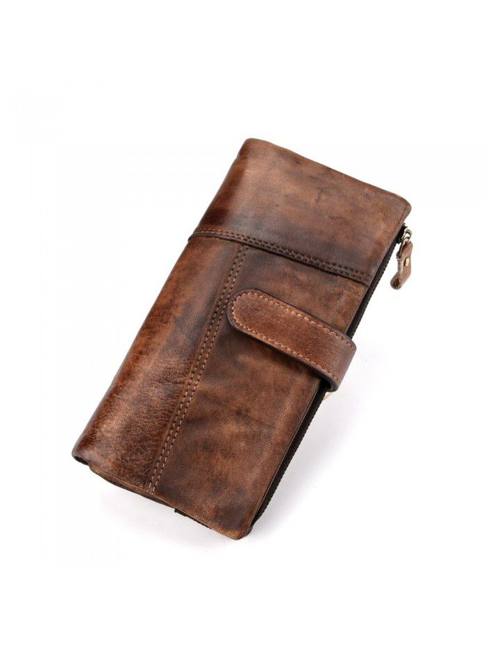 New Retro Leather leather leather fashion splicing Long Wallet leisure multi Card Leather Men's RIFD Wallet