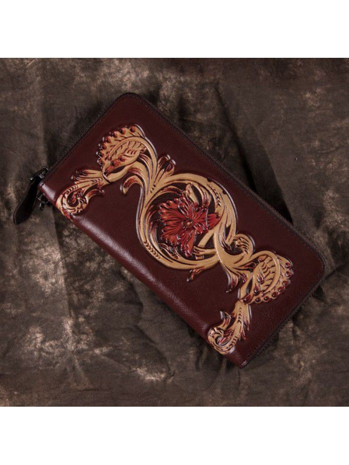 Retro wallet men's long zipper leather handbag new multi-function cattle leather card bag integrated bag men's wallet