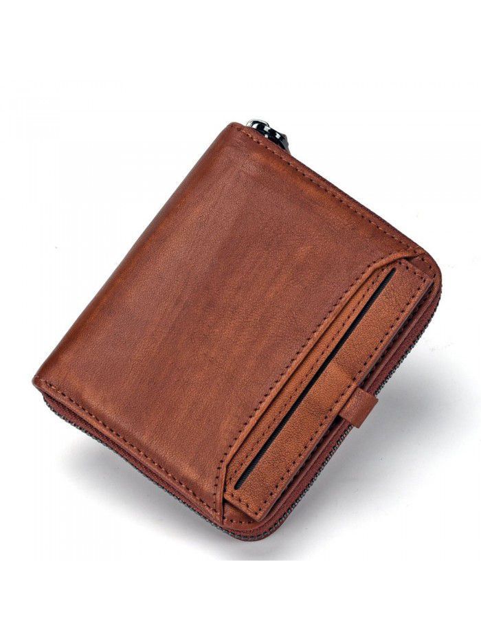 European and American wallet men's short head leather wallet men's Retro wallet vertical zipper leisure youth Wallet