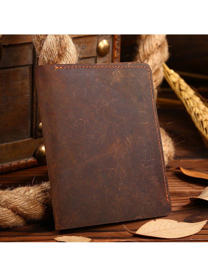 Manufacturer a retro crazy horse skin men's short wallet, leather wallet, leather leisure bag