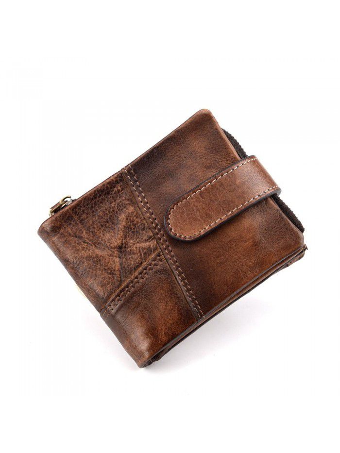 RFID antimagnetic Leather Men's wallet men's double fold Wallet casual style wallet cow leather double fold wipe color Wallet