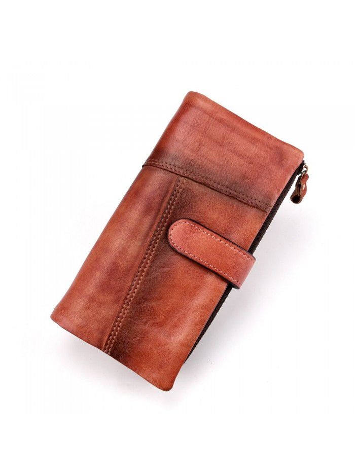 New Retro Leather leather leather fashion splicing Long Wallet leisure multi Card Leather Men's RIFD Wallet