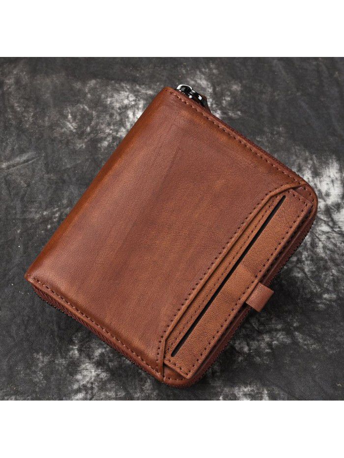 European and American wallet men's short head leather wallet men's Retro wallet vertical zipper leisure youth Wallet