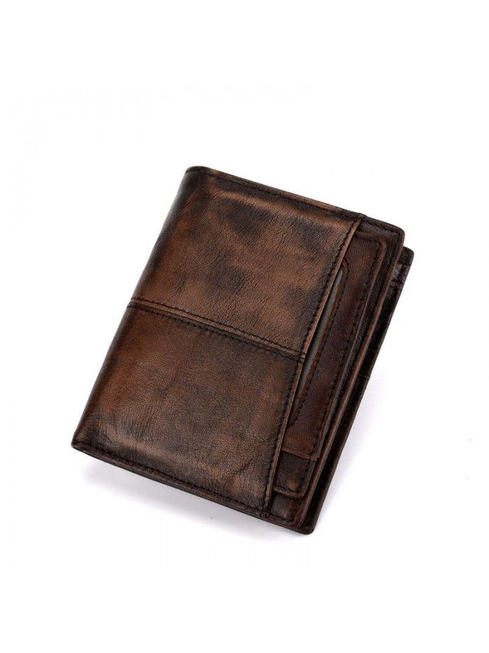 New vegetable tanned leather retro men's wallet anti theft brush anti RFID head leather wallet leather used Wallet