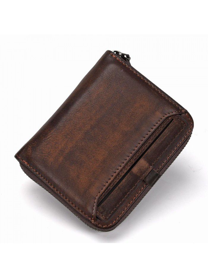 European and American wallet men's short head leather wallet men's Retro wallet vertical zipper leisure youth Wallet