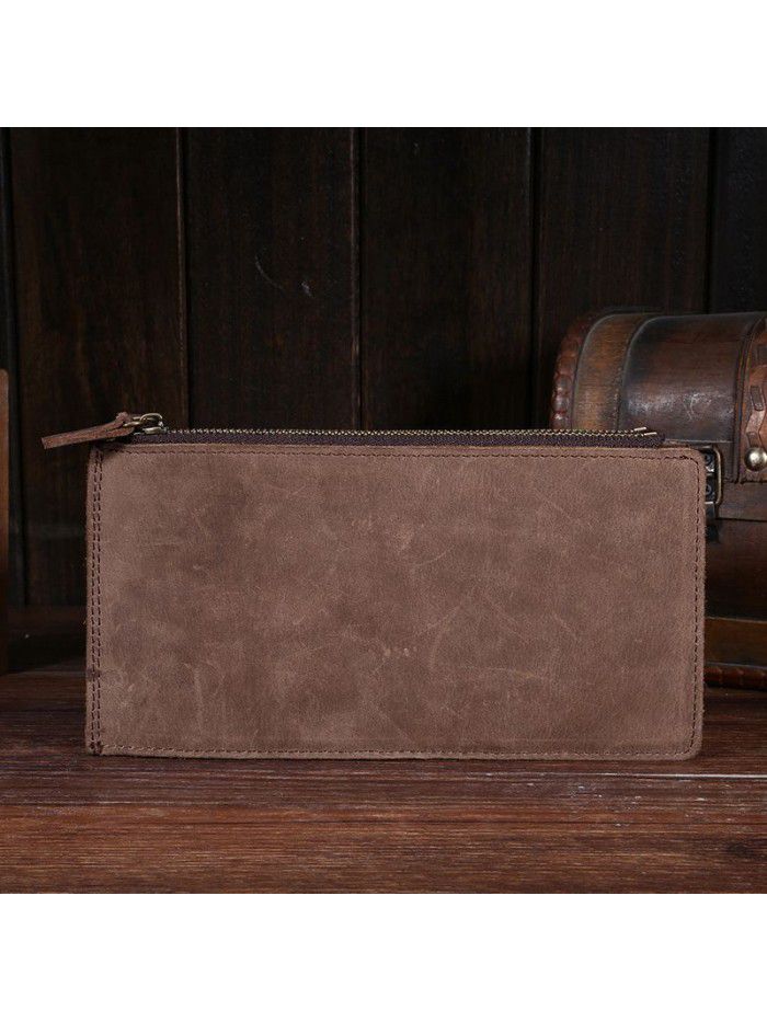 Wholesale new retro crazy horse skin men's wallet, leather wallet, women's multi-function real leather bag