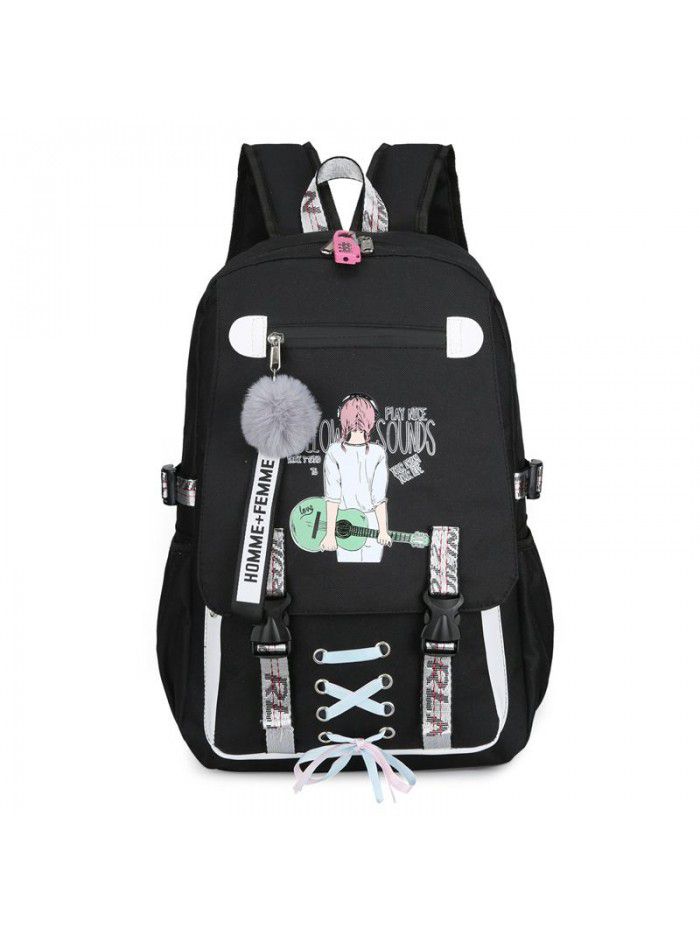 Cross border fashion sports leisure backpack for male and female middle school students schoolbag USB charging anti theft backpack can be customized