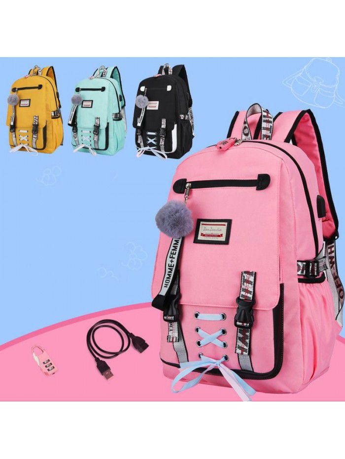 Cross border fashion sports leisure backpack for male and female middle school students schoolbag USB charging anti theft backpack can be customized