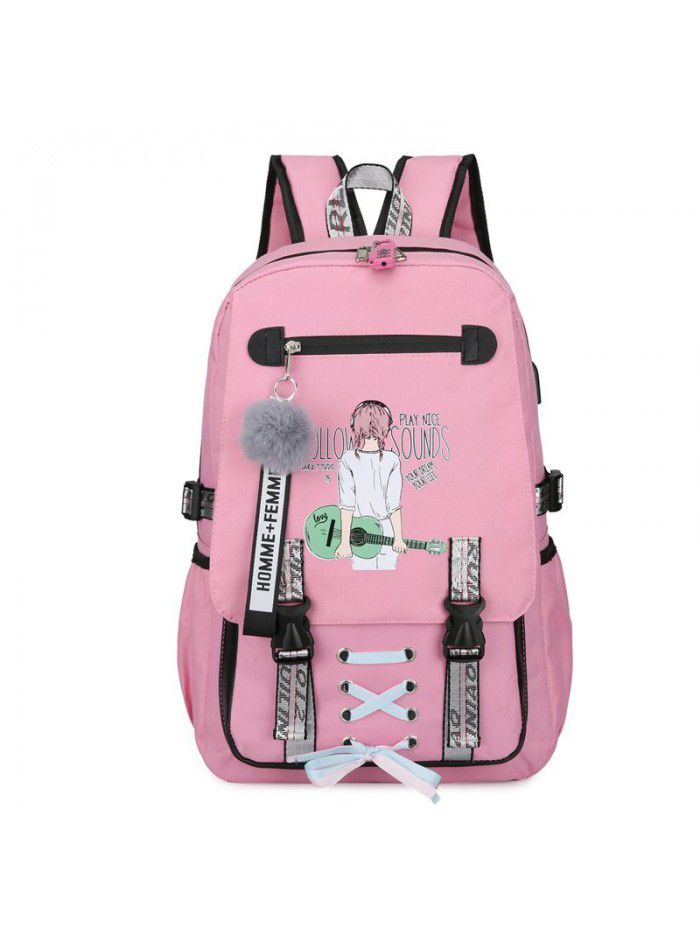 Cross border fashion sports leisure backpack for male and female middle school students schoolbag USB charging anti theft backpack can be customized